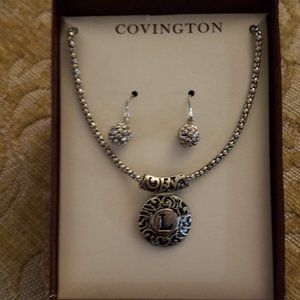Lovely Covington Silver "L" Necklace and Hoop Earrings